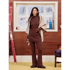 Cider Knit High Neck Long Sleeve Sweater With Belt