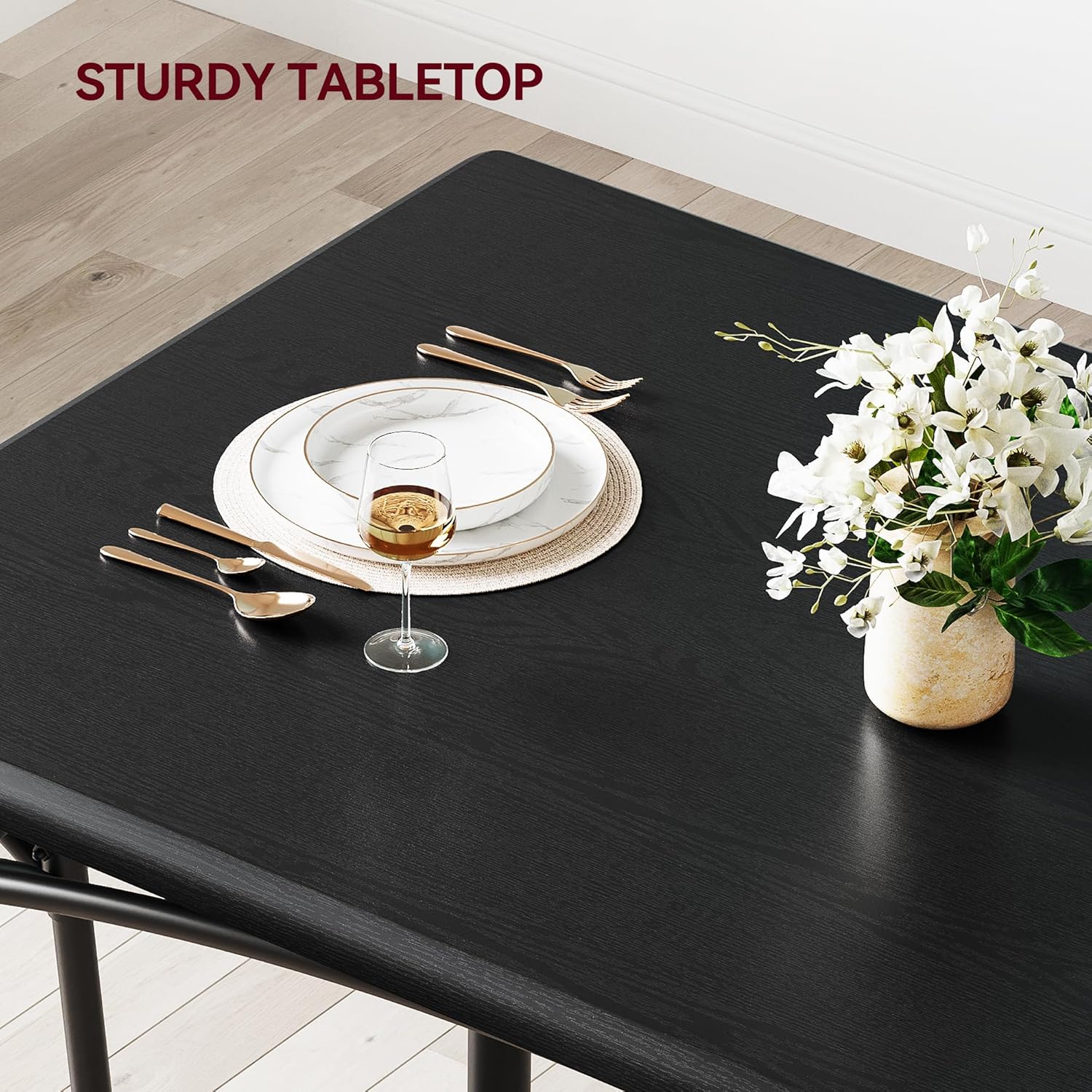 Kitchen Table and Chairs for 4, Rectangular Dining Set with Upholstered Chairs, 5 Piece Dining Table Set, Perfect for Home Dining Room Hotel Small Spaces