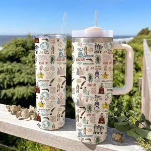 Hamilton Musical Tumbler 40oz With Handle, Colorful Quote Design Stainless Steel 20oz Straight Cup, Broadway Musical Gift, Hamilton Fan Gift,