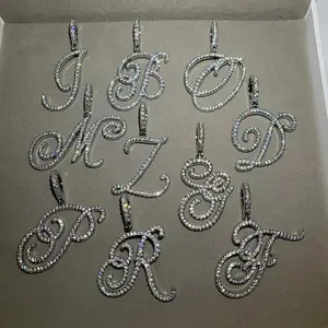 Rhinestone A-Z Cursive Initial Letter Name Pendant Necklace For Women Metal Box Chain Letter Necklace Fashion Jewelry Gift