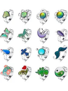 16Pcs Vintage Style Mood Rings for Women Men Temperature Color Change Rings Size Adjustable Open Rings For Costume Props Birthday Party