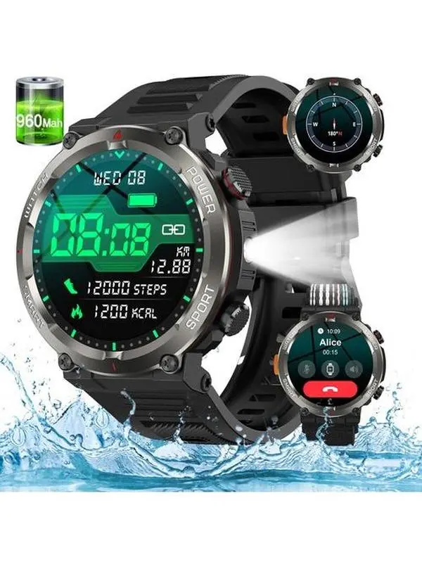 Xiaomi Men's Rugged Tactical Smart Watch - US Compatibility for US Users, Phone Call Reception, 960mAh Battery, Fitness Tracker, Pedometer, Wearable Monitor