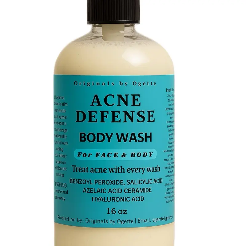 ACNE DEFENSE BODY WASH For FACE & BODY  SALICYLIC ACID BENZOYL PEROXIDE L- methionine  vitamin a AZELAIC ACID