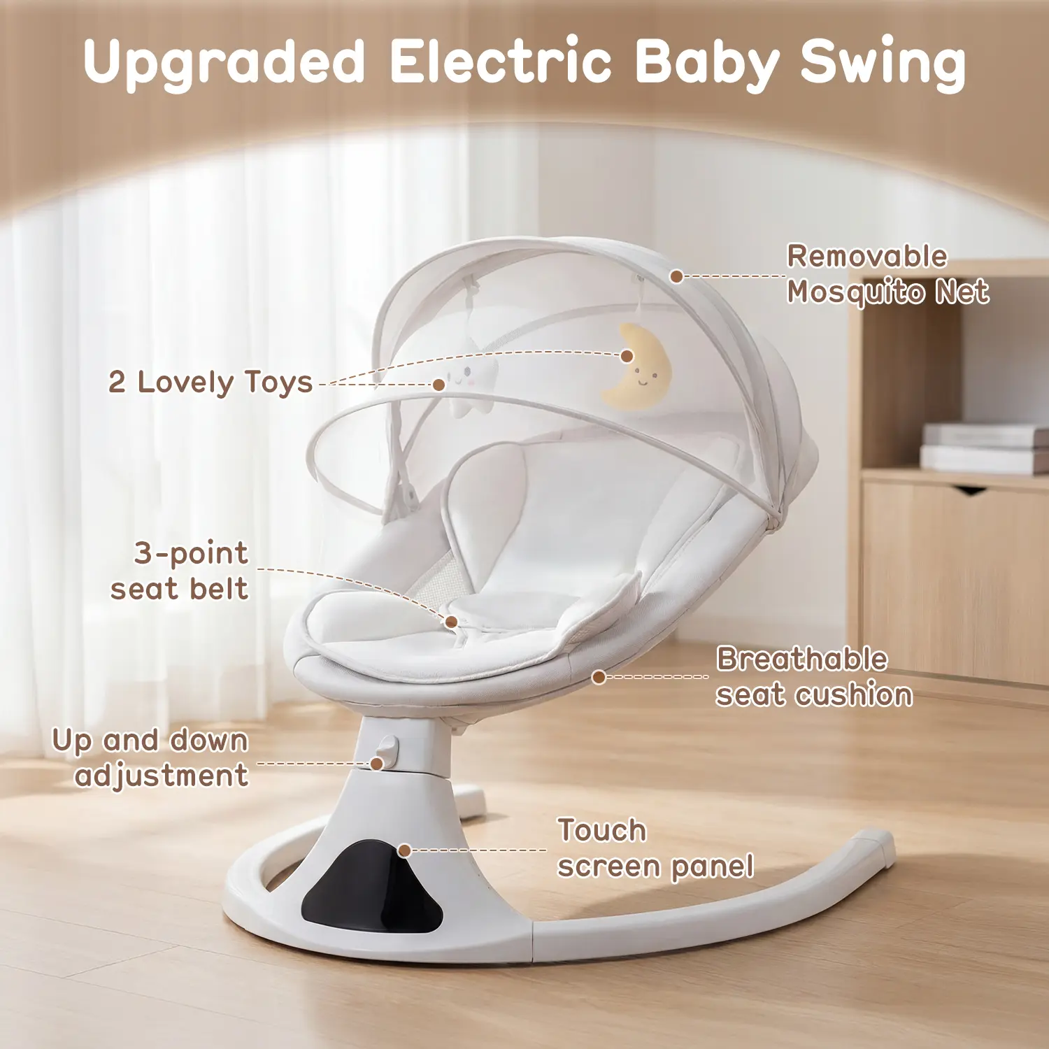 topborn Electric Baby Swing Rocking Chair (0-12 Months, 20lbs Max) - Baby Accessories, Metal Frame, Remote Control, Bluetooth Audio, 5 Natural Motion Speeds, Portable Infant Rocker, Detachable Washable Seat Pad, Plain Mesh Mosquito Net, Blue Gift