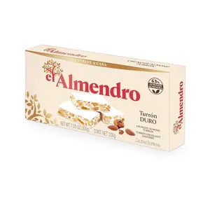 El Almendro Turrones, Turron Duro Nougat Christmas Candy, Crunchy Almond Torrone From Spain, Traditional Spanish Brittle, Holiday Dessert, Gluten Free, 1 Box, 7oz.