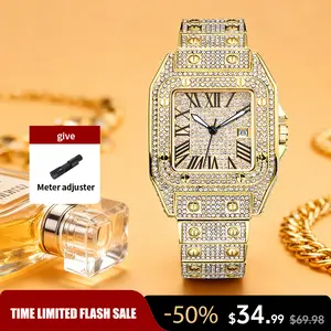 Men's Luxury Rhinestone Embellished Square-Dial Quartz Watch with Gift Box Included Fashion Timeless Classic Watch Black Friday Flash Sale - Fashionable