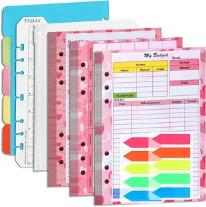 7 Pack A5 Planner Inserts Monthly Weekly Planner Refills Paper 6 Ring Expense Budget Sheets with  Envelopes Divider Ruler Stickers, for A5 Planner Binder Cover,  Heart