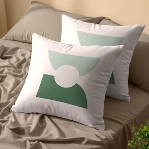 Minimalist Gradient Green Geometric Cushions (Set of 2 with Inserts), Contrast Between Light and Dark Green, Fresh and Stylish. Skin-friendly Fabric with Full Filling for Comfortable Support, Suitable for Bedroom, Sofa, Office and Other Scenarios.