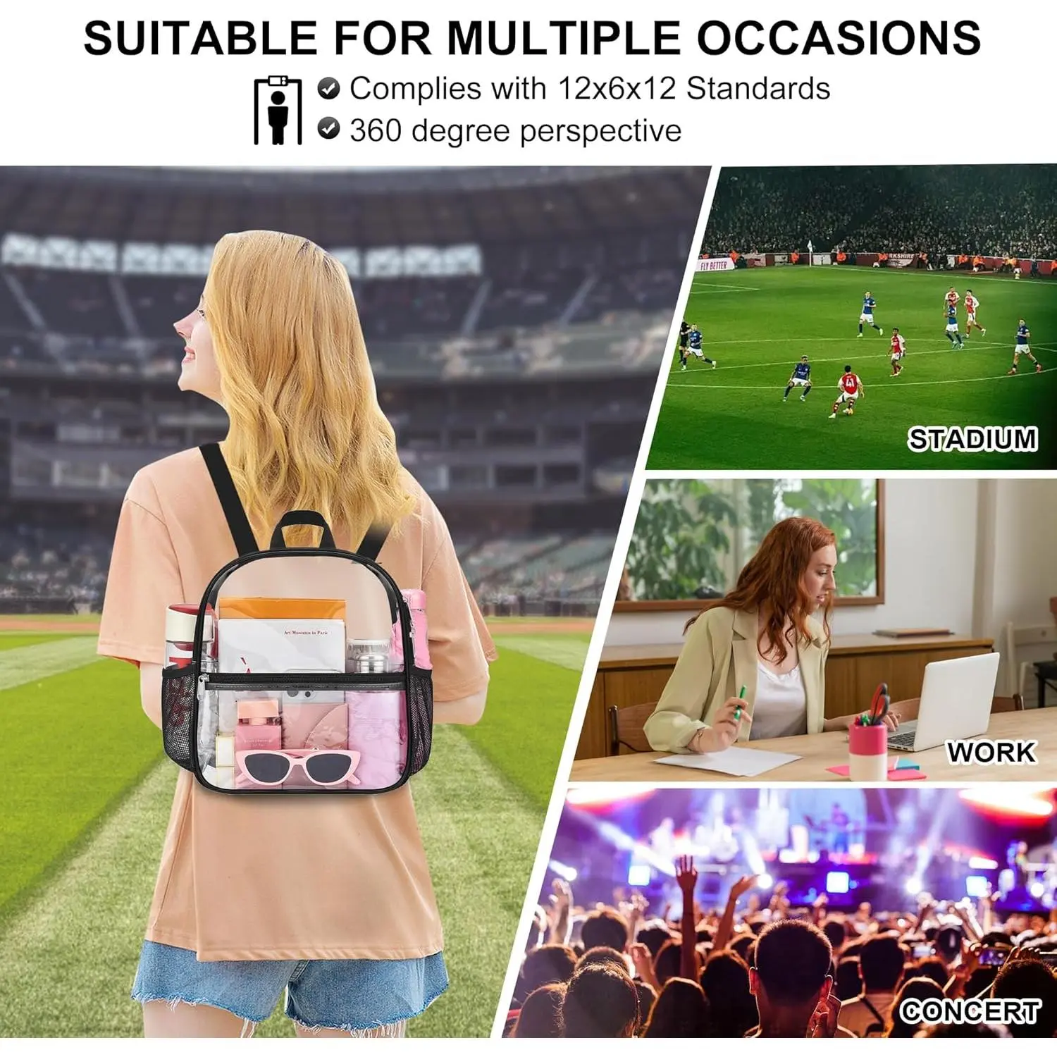 Clear Backpack for Stadium Events Waterproof PVC Travel Sport Concert Work Cute Clear Mini Backpack - Stadium Approved Waterproof  main image 2