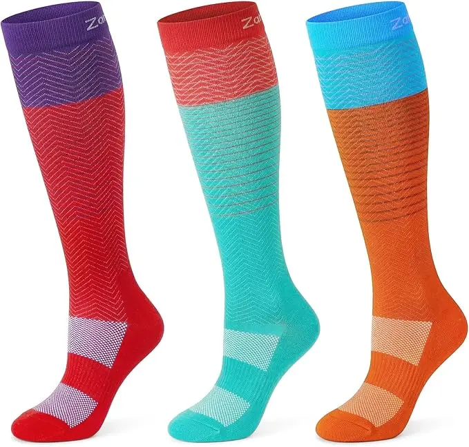 High-Performance Breathable Compression Socks，Zoe Cubby Women's & Men's 3-Pair Knee-High Spandex Socks, All Seasons Polyamide Blend with 18.4% Polyester for Graduated Support on Road Trips, Compression Socks Women, Gym Workouts