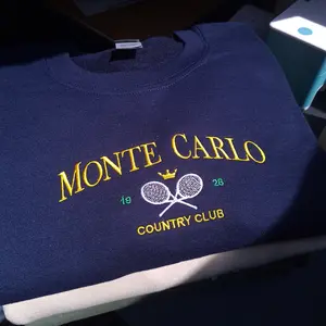 Monte Carlo Vintage Sweatshirt Embroidered Tennis Crewneck Monaco Sweatshirt Vintage Tennis Sweatshirt Country Club Tennis Sweater