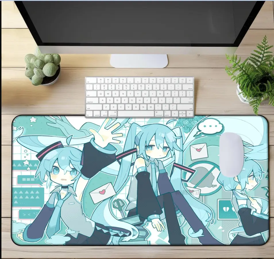 Hatsune Miku Desk Mat - Vocaloid Themed Mousepad, Round Neck Classic Man Top for Miku Fans Hatsune Miku Desk Mat - Vocaloid Themed Mousepad, Round Neck Classic Man Top for Miku Fans