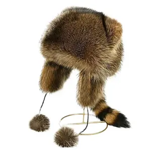 Trendy Y2K Raccoon Tail Beanie Detachable Fluffy Earmuffs Trapper Hat Cyberpunk Aesthetic Winter Headwear Soft Faux Fur Accessory For Streetwear Looks