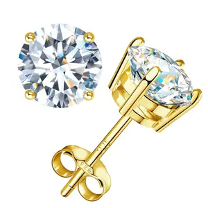 1/2/4ct Moissanite Stud Earrings for Women 925 Sterling Silver Hypoallergenic Flat Back 1 Pair DEF Color Lab Created Brilliant Round Moissanite Earrings New EM4020