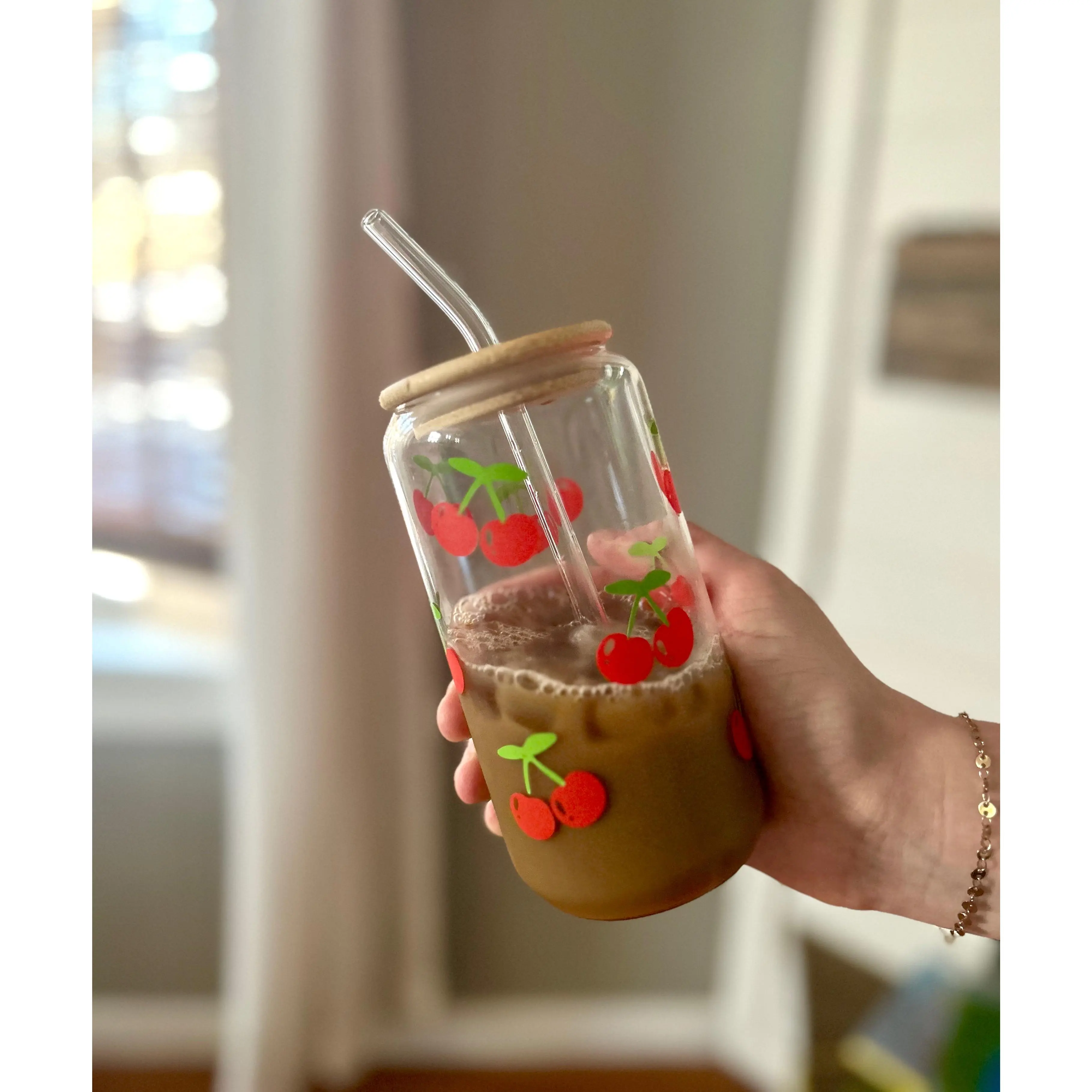 16 Oz Cherry Glass Cup