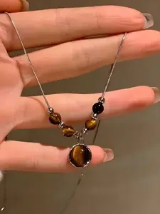Tiger Eye Stone Decor Pendant Necklace for Women & Men, Fashion Jewelry for Party, Daily Clothing Decor, Trendy All-match & Exquisite Jewelry for Birthday Gift, Daily Wear Necklace