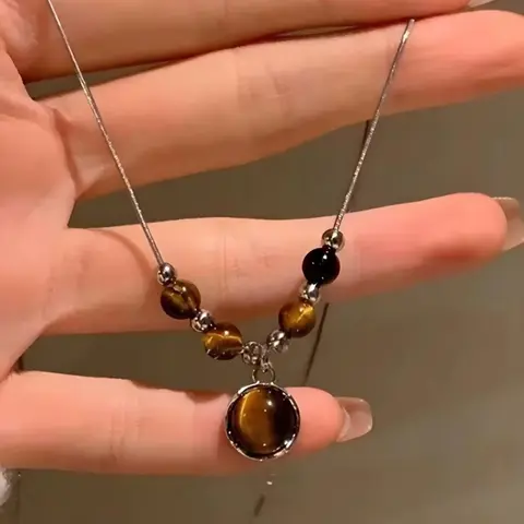Tiger Eye Stone Decor Pendant Necklace for Women & Men, Fashion Jewelry for Party, Daily Clothing Decor, Trendy All-match & Exquisite Jewelry for Birthday Gift, Daily Wear Necklace, Jewelry Gifts