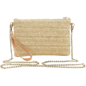 Straw Clutch Purses for Women Lightweight Beach Wristlet Wallet Small Crossbody Bag with Detachable Chain Strap & Large Capacity for Girls Quality Material Perfect Size Ideal Gifts
