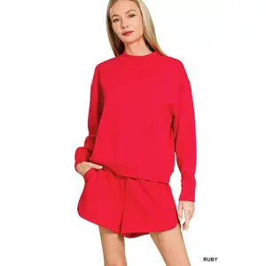 Zenana Scuba Long Sleeve Sweatshirt and Shorts Set