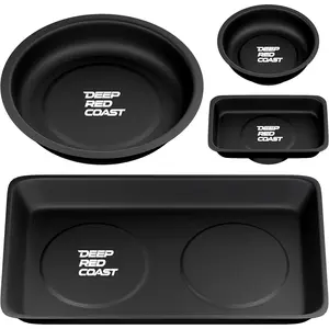 Tray 4 Pack, Stainless Steel   Tray Set, 3 Inch and 6 Inch Round Trays, Square Tray and Shallow Tray,  Tool Tray for Nuts  Screws, Black