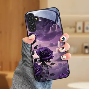 Ultra Purple Rose Clear Tempered Glass Case for Samsung 25/S24/S24FE/S24Plus/S24Ultra/S23/S23FE/S23 +/S23Ultra/S22/S22 +/S22Ultra/S21/S21 +/S21Ultra uv printed phone case, beautiful phone case iphone  16  pro ipone  17  promax