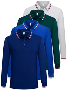 S-3XL 4 Pack Men's Long Sleeve Striped Polo Shirt,Casual Wear Fashion Button Collared Top,Fall & Winter Sports Golf Pullover Tee Shirts