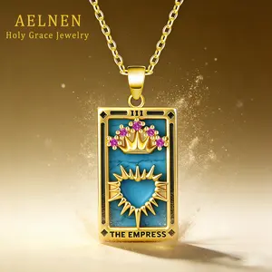 AELNEN Karat Gold Tarot Card Necklace for Women - Turquoise, Heart & Colored Gemstones - Perfect Gift for Valentine's Day/Mother's Day, Daily Wear Fashion Accessory, Fine Jewelry