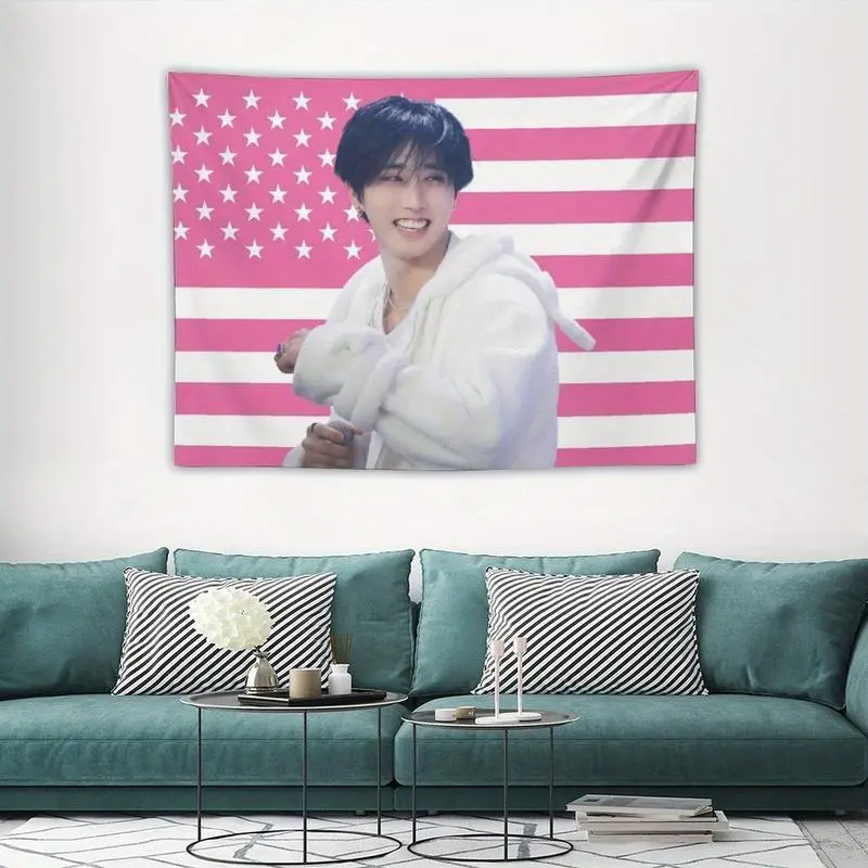 Cotton Music Poster Tapestry - HAN Flag, Light Hanging Wall Art with Bright Colors Print, Decorative Wall Hanging for Living Room, Pink Gift for Friends