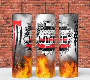 Firefighter Wife 20 oz Vacuum Insulated Tumbler with Lid & Straw for Hot Coffee & Cold Drinks All Day Long Custom Sublimation Handmade