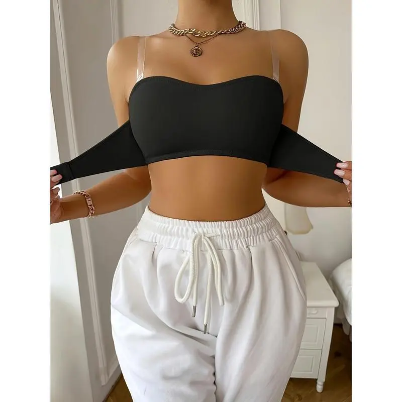 Women's High-Support Strapless Bandeau Bra - Supportive Wireless Non-Slip Bra for Women, Front Clasp, Invisible Straps, Nylon-Elastane Seamless Knitted Fabric, Breathable Comfy Casual Intimate Undergarment, Supportive Bra, Wireless Strapless Bra