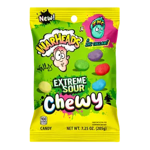 WARHEADS X ZHC EXTREME SOUR CHEWY - 7.25oz Peg Bag Candy WARHEADS X ZHC EXTREME SOUR CHEWY - 7.25oz Peg Bag Candy