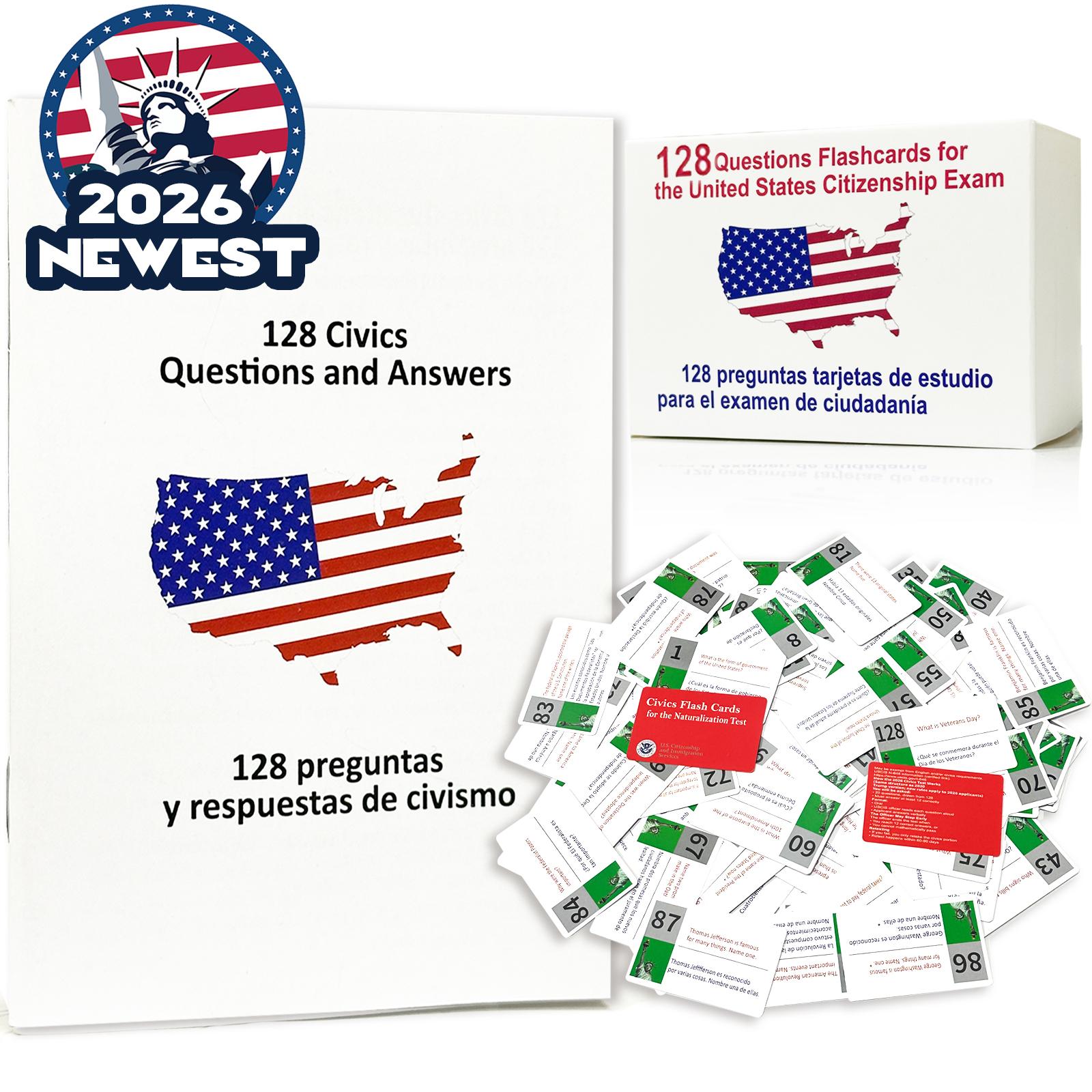 STICQUE 2026 US Citizenship Flash Cards: Study Guide: American Citizenship (Spanish & English). 2026 USCIS 128 Questions and Answers Flash Cards