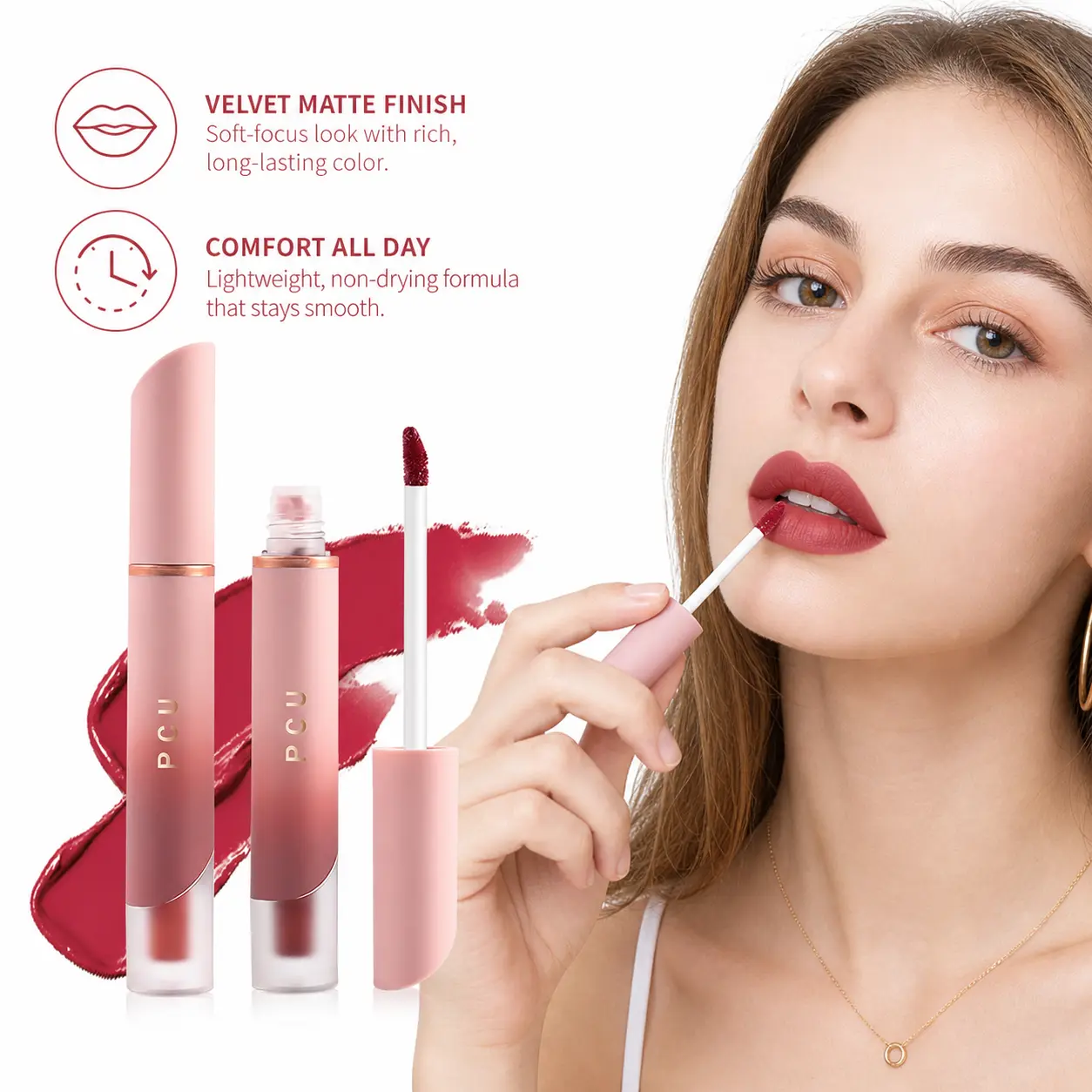 Pink Tube Mist Matte Lip Glaze, Retro Creamy Milk Mousse Velvet Lip Mud, Long Lasting Transfer Proof Nude Lipstick for Daily Natural Makeup Gloss Lipgloss Cosmetic