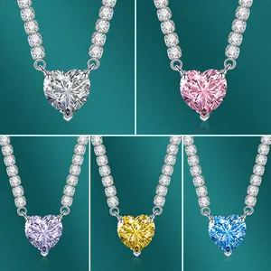 tennis chain + multi-color moissanite (11*11 heart shape) necklace