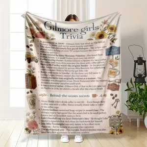 Gilmore Girls Stars Hollow Flannel Blanket Coffee Books and Autumn Flowers Print Soft Warm Cozy Durable Lightweight Perfect for Sofa Bedroom Office Reading Gift Home Decor summerwins
