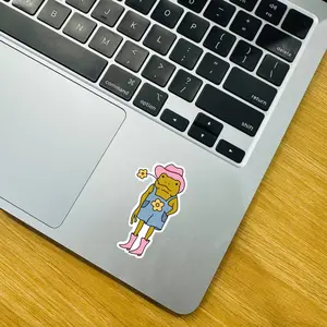 Cute Frog Cowgirl Sticker, Kawaii Western Frog Vinyl Decal, Pink Boots Cartoon Animal Sticker for Laptop Car