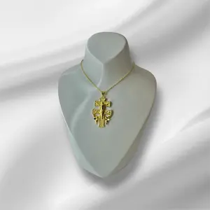 Caravaca Cross Necklace with 19 cm Gold Plated Chain and Pendant for Men