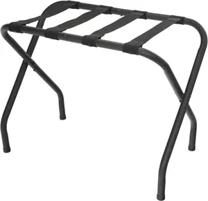 Folding Heavy Duty Metal Collapsible Luggage Rack with Nylon Straps, Space-Saving Suitcase Stand Luggage Organizer for Guest Room Bedroom & Hotel