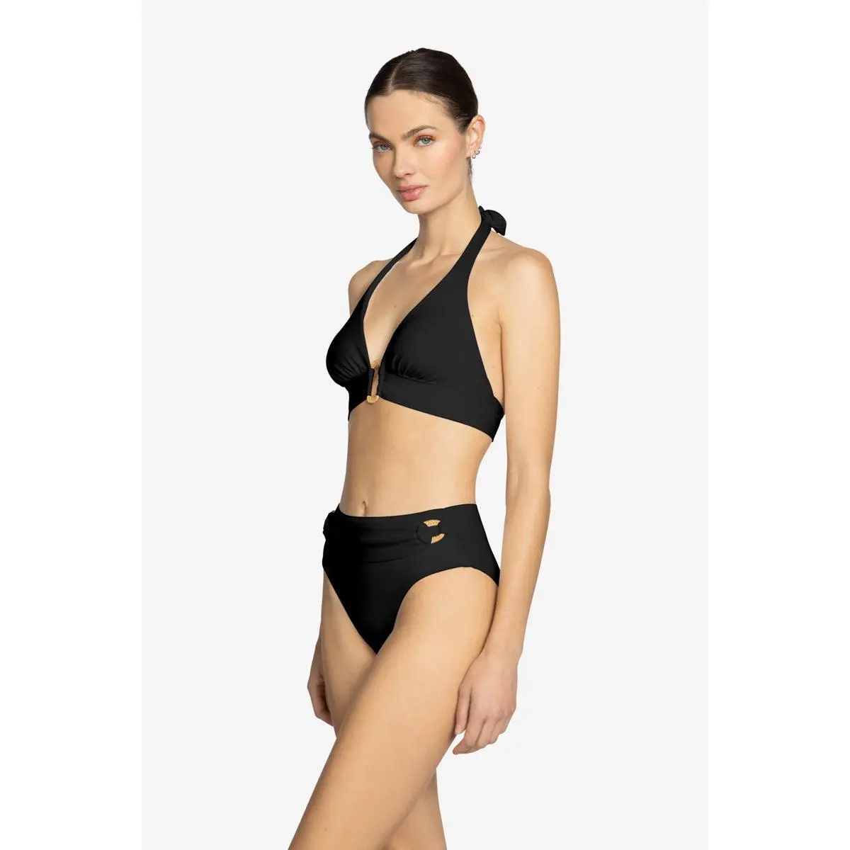 Bikini Bottoms for Women, Comfortable High Rise Designer Style in a Stretchable Nylon Spandex Fabric, Black Bikini