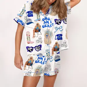 SHESHOW - Am I Okay Moroney Silky Satin Pajama Set For Women Print Comfy Satin Sleepwear & Loungewear Pjs Printing Silky Top & Bottoms