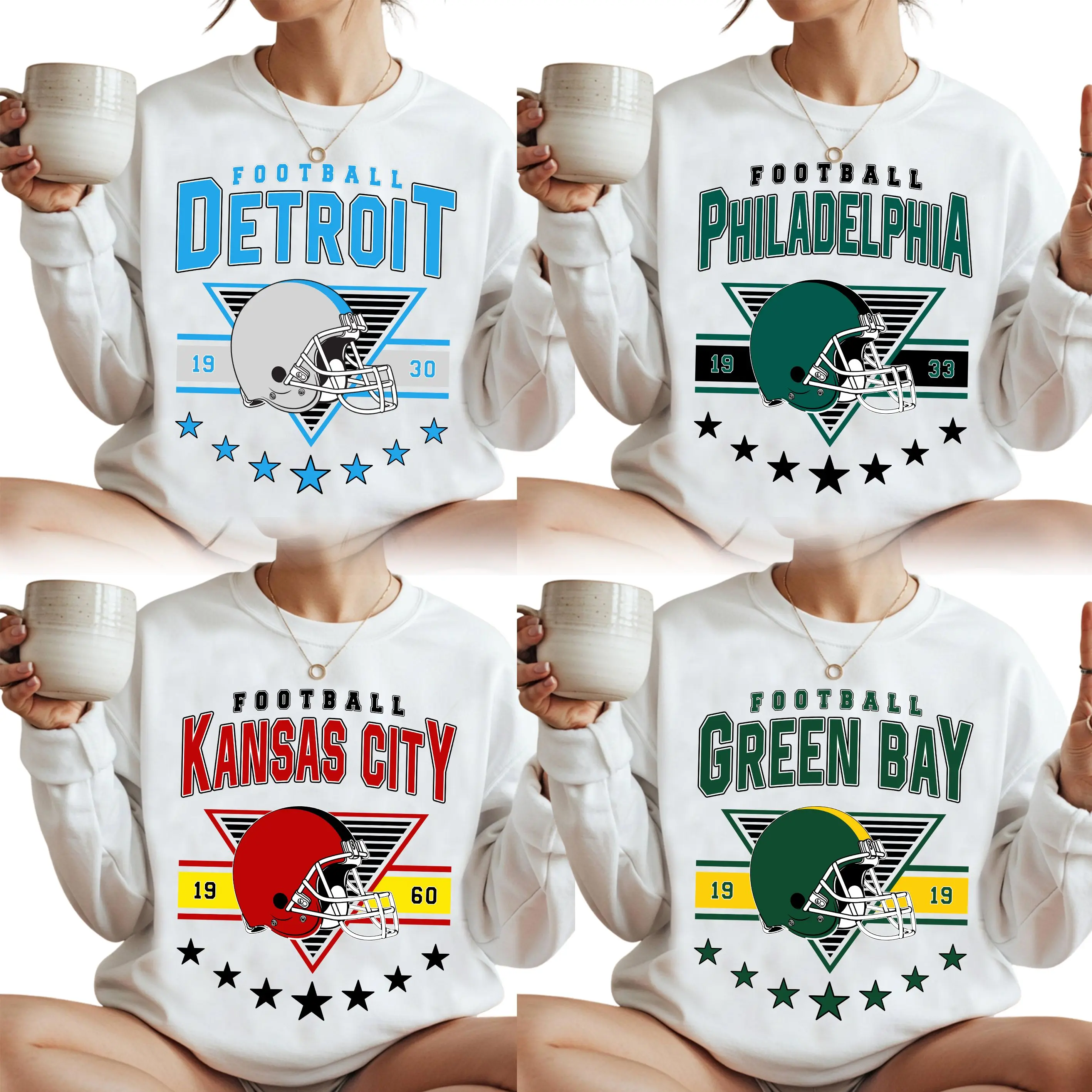 Football All Team City White Sweatshirt, All Team Vintage Style White Sweatshirt, Vintage 90s Graphic Style All Team Sweatshirt