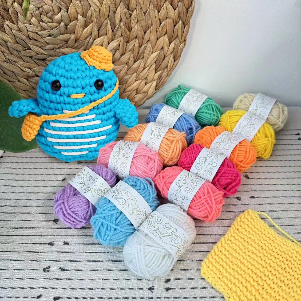 DIY Crochet Kit - 12 Vibrant 80% Cotton 20% Acrylic Medium Weight Handmade Yarns, 9-Hook Set for Halloween, Birthdays, Unique Gifts for Friends and Family, Ideal for Crochet Projects, DIY Doll Projects, Acrylic Yarn, Cotton Blend, Easy Gift Making