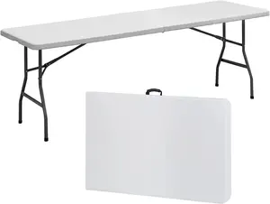 Segawe 8ft Folding Game Table Portable Camping Table for Picnic Beach Party with Carrying Handle White