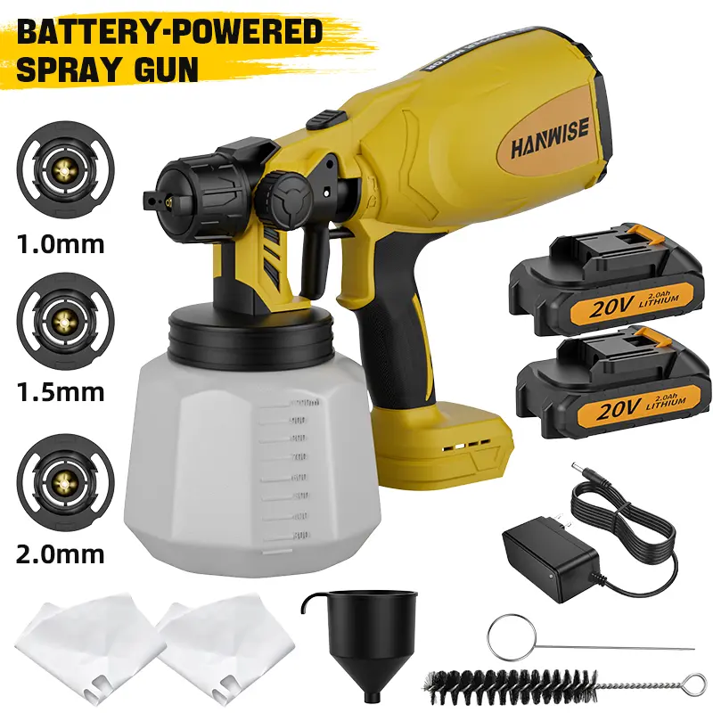 HANWISE 20V Powered Handheld Paint Sprayer, Cordless Lithium Electric Spray Painting Machine with Battery, Charger, 4 Different Diameter Nozzles – House Painting Tool for Interior/Exterior Use