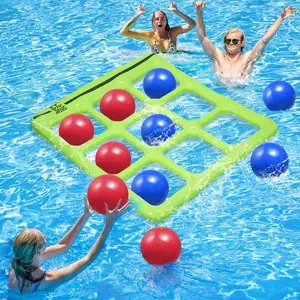 Pool Toys Games Set- Tic Tac Toe Inflatable Pool Toy with 10 Balls - Pool Games for Adults Teens Kids 2-10 Players - Pool Party Decorations