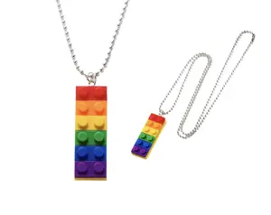 Multi Color Brick Necklace - LGBTQ+ Pendant on Chain - Lightweight Casual Accessory for Daily Wear