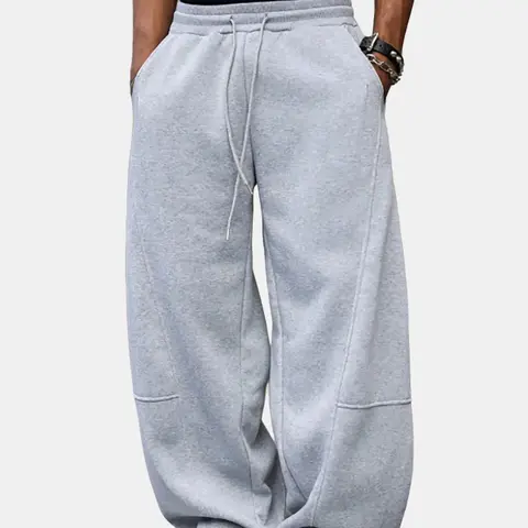 Men's Knitted Loose-Fit Wide-Leg Sweatpants - Sweats with Pockets, Stretch Fabric, Outdoor Ready Streetwear for Gym, Daily Use