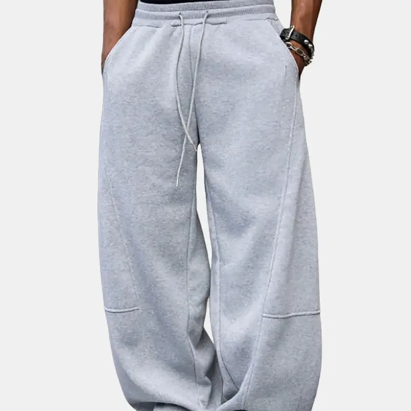 Men's Knitted Loose-Fit Wide-Leg Sweatpants - Sweats with Pockets, Stretch Fabric, Outdoor Ready Streetwear for Gym, Daily Use