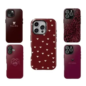 Burgundy Series Red Romantic Cupid Heart Glossy Phone Case For IPhone 17-11, Pro Max, Pro Plus, and Samsung S26-23 Safety Case Tough iPhone Case Valentine's Day Gift For Her