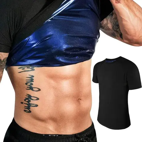 Sauna Shirt for Men Sweat Suit Compression T-Shirt Workout Gym Body Shaper Short Sleeve Shirts for Sports  Exercise Shapewear Everyday Activewear Athletic Active Tops Sportswear